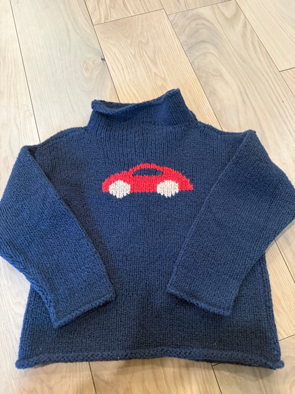 Hearthside Handworks Navy Turtleneck Sweater with Red Car size 6